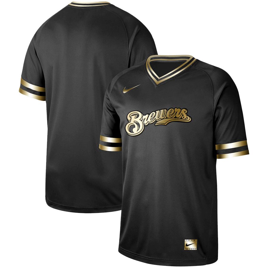 Men Milwaukee Brewers Blank Nike Black Gold MLB Jerseys